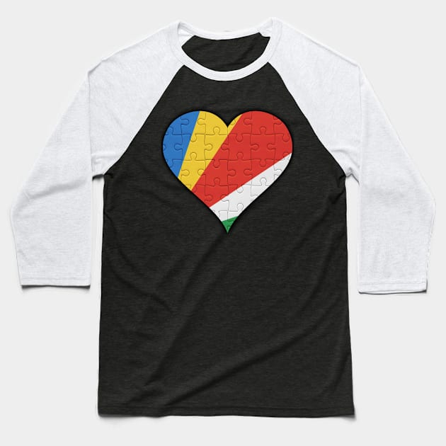 Seychellois Jigsaw Puzzle Heart Design - Gift for Seychellois With Seychelles Roots Baseball T-Shirt by Country Flags